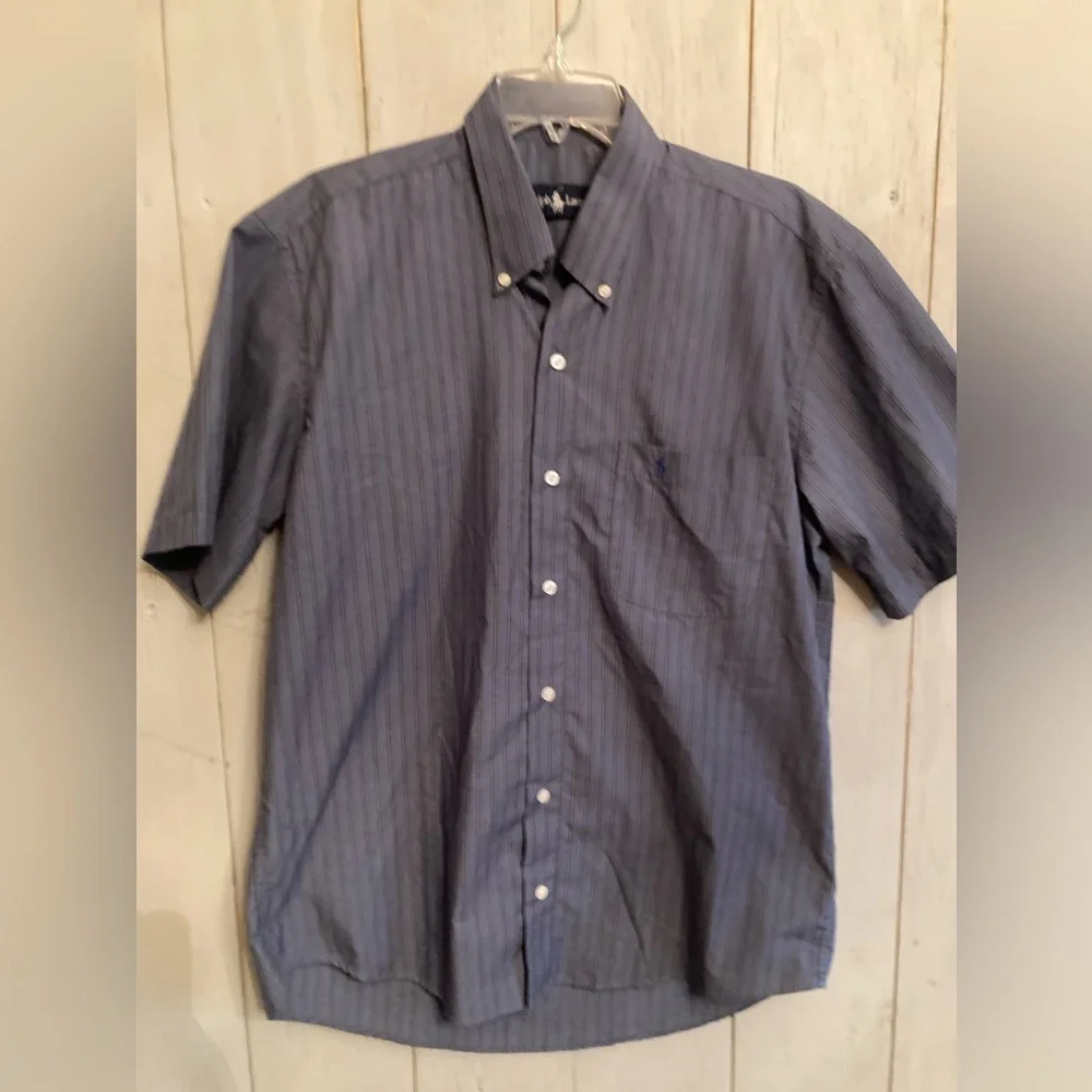 POLO RALPH LAUREN mens‎ BLAKE stripe short sleeve button up shirt blue Sz-LG